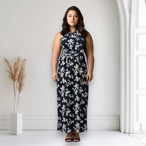 Sachin + Babi Women's Sz 14 Kayla High Neck Halter Maxi‎ Gown Dress Blue Floral